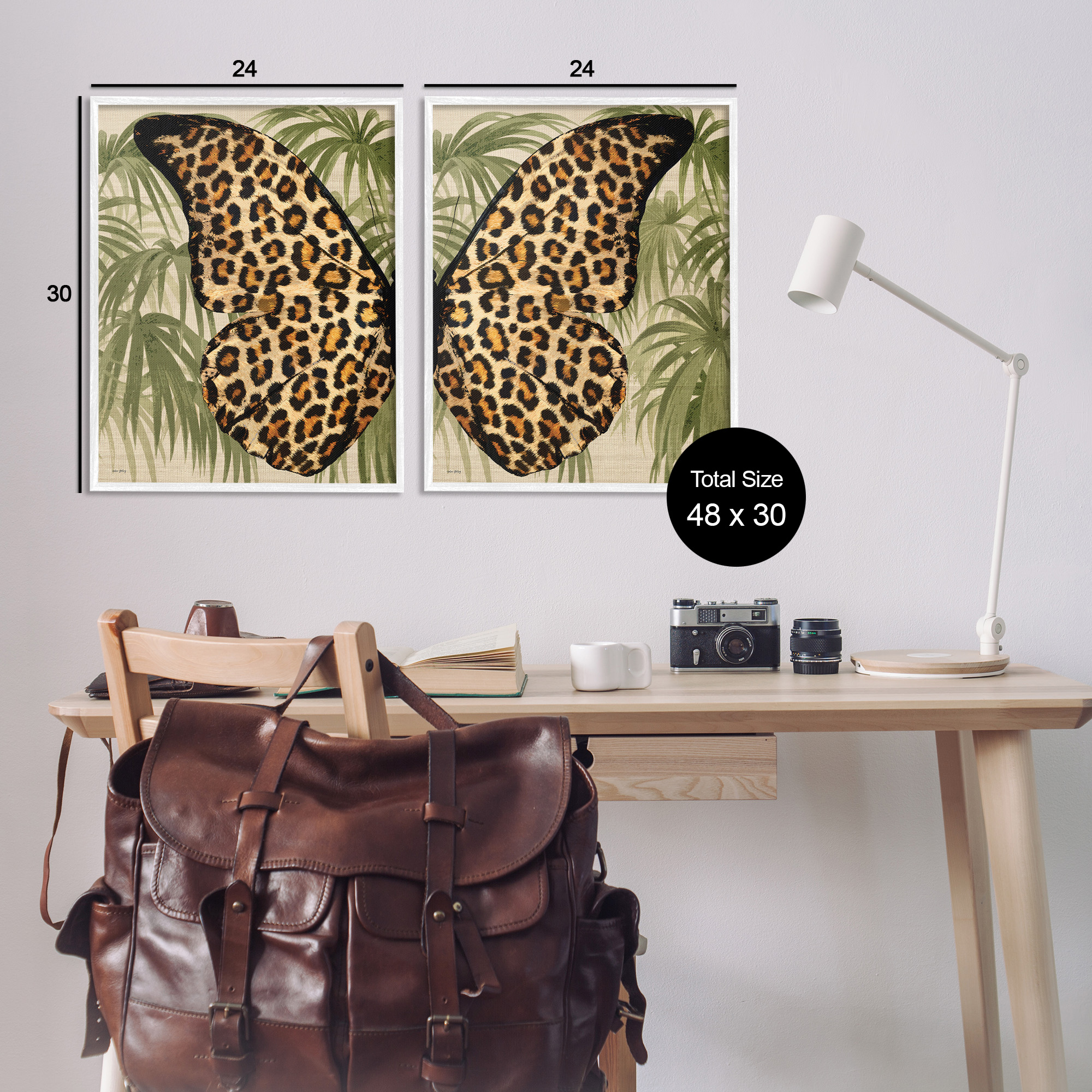 Stupell Industries Cheetah Butterfly Wings Animals & Insects Painting White Framed Art Print Wall Art, 24 x 30, Set of 2