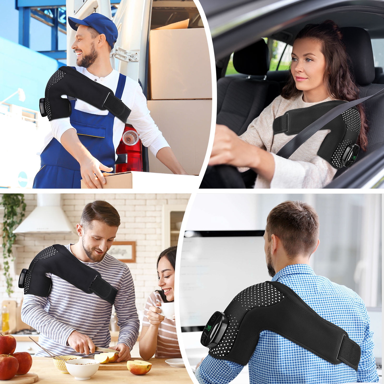 Heated Shoulder Brace Cordless Shoulder Heating Pad with 6 Heat Options 3 Vibration Modes for Neck Shoulder Muscle Relax, Rotator Cuff Support Gifts for Men & Women, Black