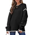 thumbnail image 2 of Women Crewneck Sweaters Long Sleeve Knit Pullover Sweater Casual Fall Tops Black L, 2 of 8