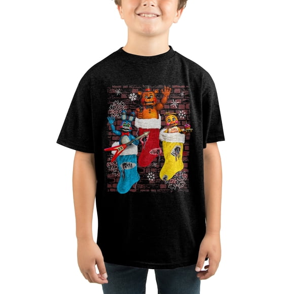 Five Nights at Freddy's Christmas Stockings Kids Black T-Shirt