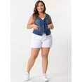 thumbnail image 3 of DARING DIVA Women's Plus Size V Neck Washed Distressed Denim Vest 1X Blue, 3 of 6