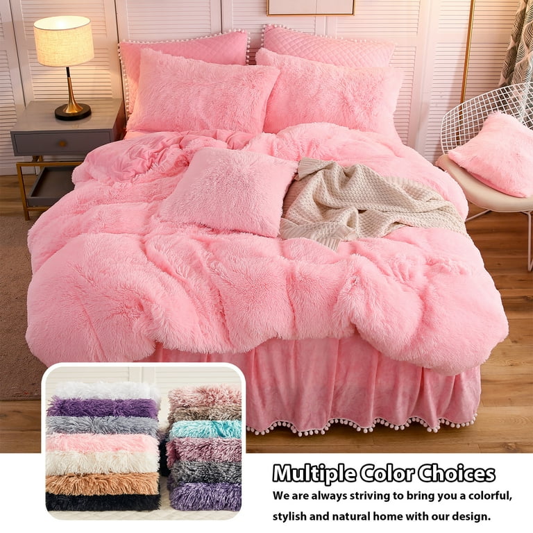 LIFEREVO Pink Furry Throw Pillow Cover 18