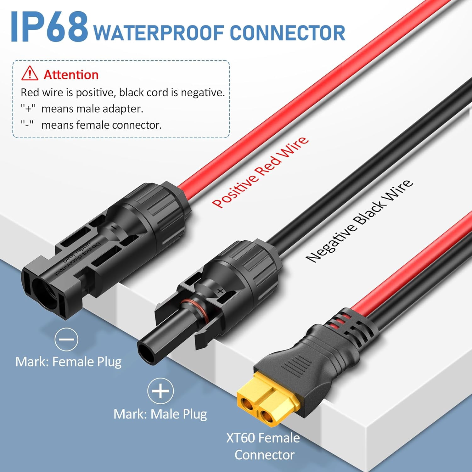 YQMAJIM 12AWG 25ft Solar Connector to XT60 Cable: High-Performance Wire for Solar Panel & Ecoflow Generator, Solar to Injection Molding XT60 Adapter Extension Cord for Portable Power Station
