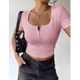 thumbnail image 3 of Zeagoo Shirt Business Casual Tops for Women Short Sleeve Tshirts Shirts Square Neck Slim Basic Baby Tees, 3 of 6