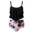 thumbnail image 6 of Seyurigaoka 2 Pcs Women’s Summer Tankini Set, Flower / Solid Color Ruffle Camisole + Printed High Waist Bikini Thong, 6 of 8