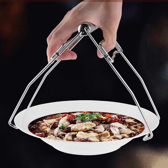 Foldable Hot Bowl Clip Pot Bowl Clip, Universal Kitchen Stainless Steel Foldable Hot Dish Plate