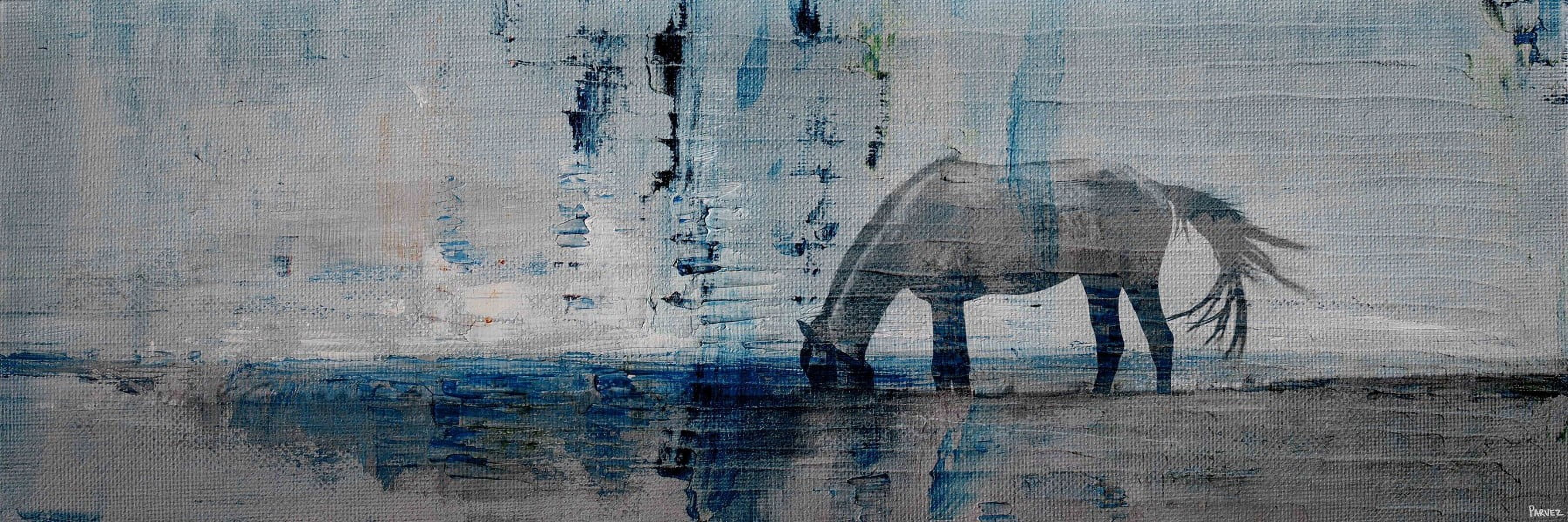 Parvez Taj Horse Grazing Blue Canvas Wall Art