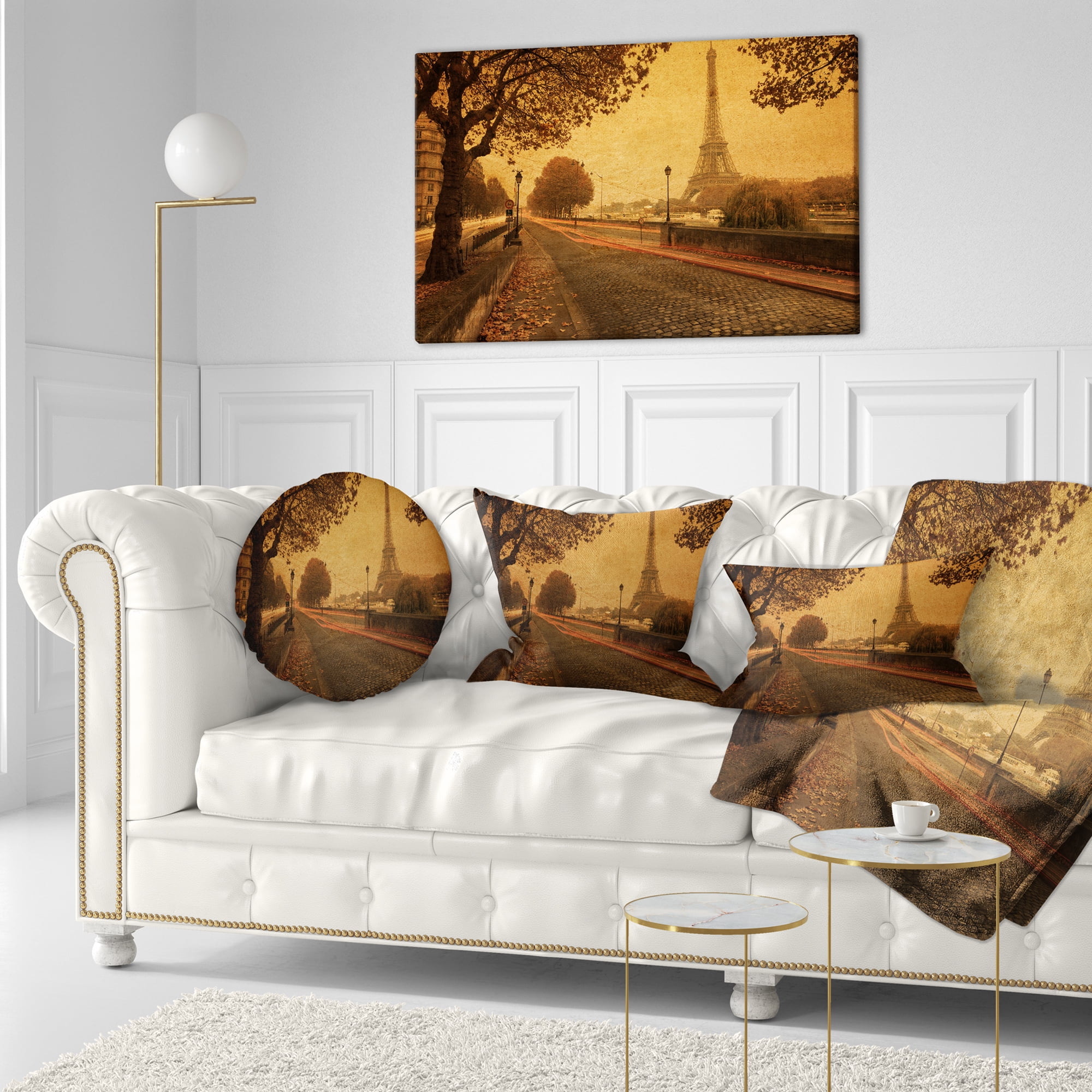 Designart Vintage Style View of Paris - Landscape Photography Throw Pillow - 12x20