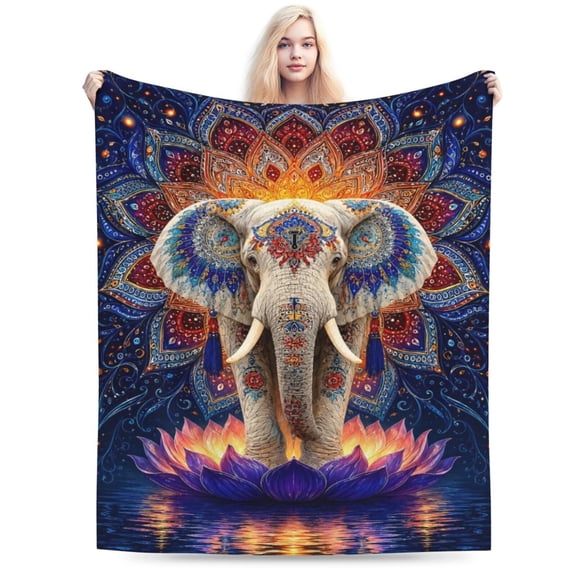 Elephant Throw Blanket Mandala Elephant Stuff Gifts for Adults Women Men Soft Cozy Warm Plush Fluffy Fuzzy Fleece Blanket Decor 50x40