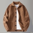 thumbnail image 2 of Mens Sweater Cardigan with Pockets Zip-up/Button-up Cable Knit Jackets Lapel Long Sleeve Loose Casual Outerwear (2XL, Khaki), 2 of 3