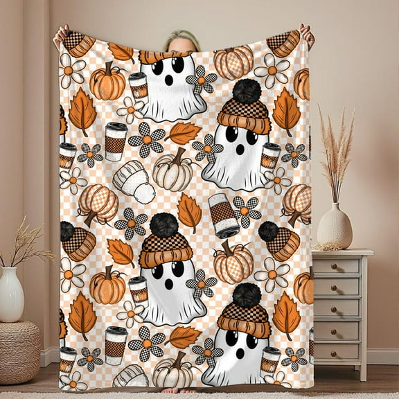 Ghost and Pumpkin Fall Halloween Throw Blanket, Halloween Home Decor, Halloween Fall Sofa Blanket, Spooky Blanket, Throw Blanket Couch 50x60in