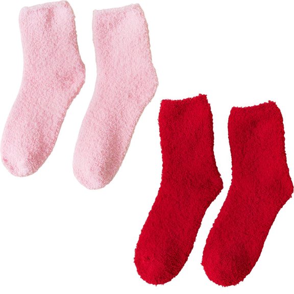 TELOLY 2026 New 2Pairs Fuzzy Socks for Women Ultra Soft Interior Boot Socks Gentle Skin Contact Knee High Socks for Home Lounge Bedtime Pink&Red