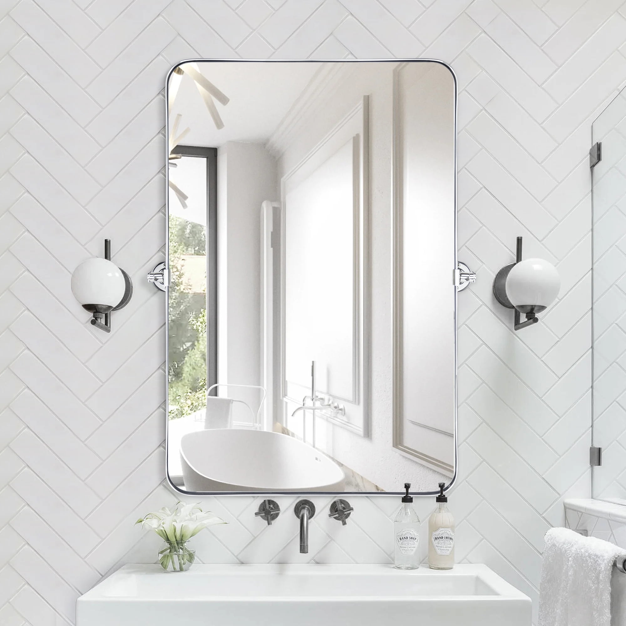 Bathroom Vanity Mirror 24x36" Stainless Steel Metal Framed Chrome