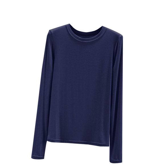 Yuyuzo Tops for Women Crewneck Long Sleeve Loose Casual Solid Color Soft Comfort Loungewear Undershirt