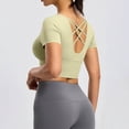 thumbnail image 6 of Women's Short Sleeve Crop Shirts Scoop Neck Slim Fit Strappy Open Back Criss Cross Jersey Summer Activewear, Workout Yoga Pilates Athletic Fitness Running Tops, 6 of 7
