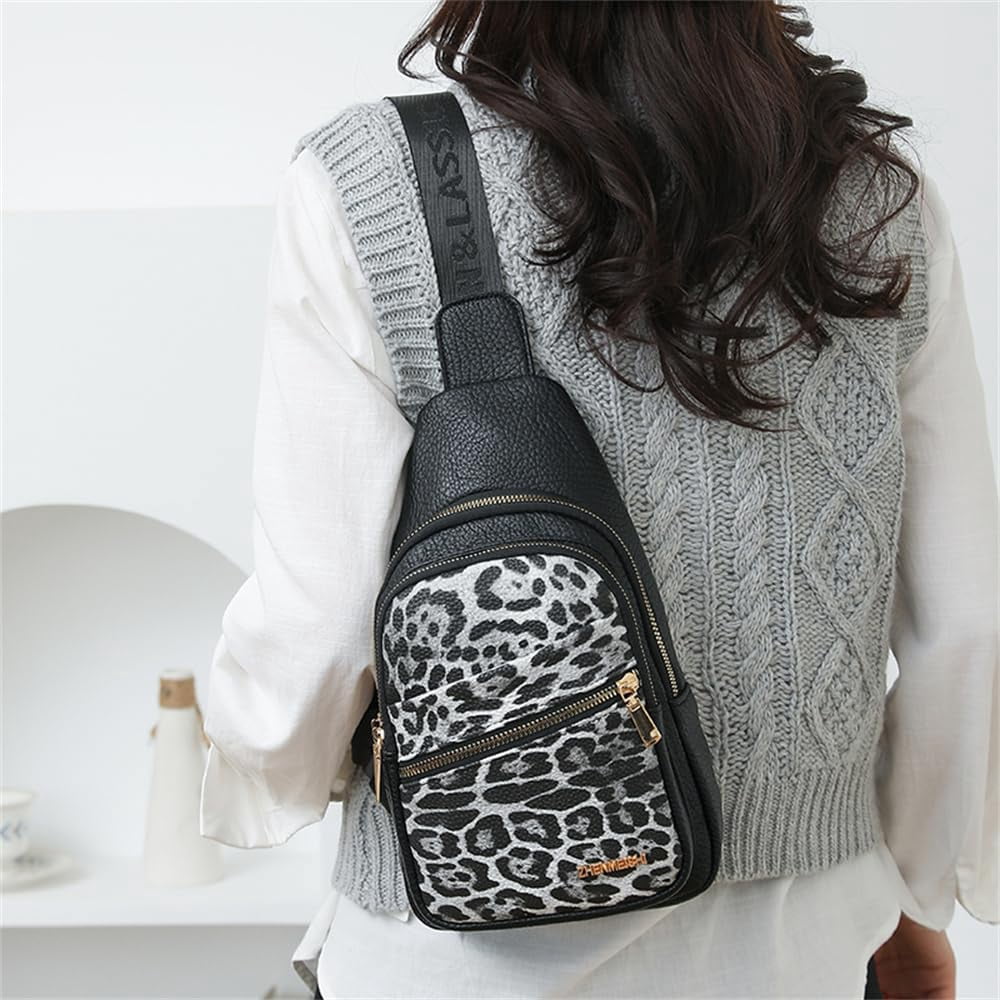 Leopard Chest Sling Bag for Women Cheetah Print Crossbody Chest Pack Animal Print Purse Leopard Purse Fanny Daypack