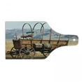 thumbnail image 1 of Western Cutting Board, Photo of Old Nostalgic Wild West American Cart Carriage in the Farm Texas Style, Tempered Glass Cutting and Serving Board, Wine Bottle Shape, Brown Yellow, by Ambesonne, 1 of 1