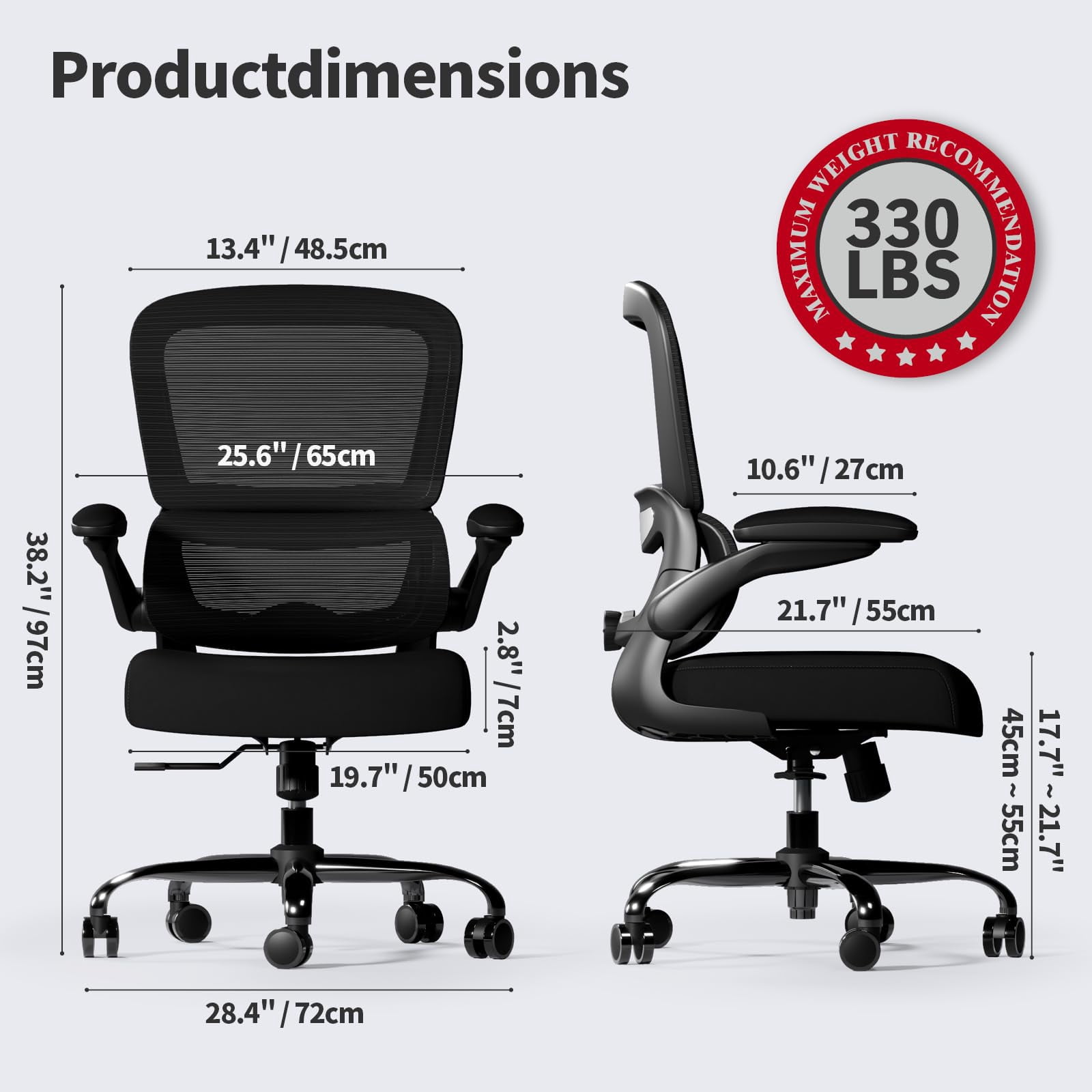 Office Chair - Ergonomic Desk Chair with Adjustable Lumbar Support, Mesh Computer Chair, Executive Chairs for Home Office Comfortable Lumbar Support (Black)