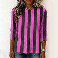 thumbnail image 4 of JULMCOMO Shirts for Women Vertical Striped 3/4 Sleeve Crew Neck Trendy Loose Fit T Shirts Color Block Comfy Summer Tops Purple M, 4 of 6