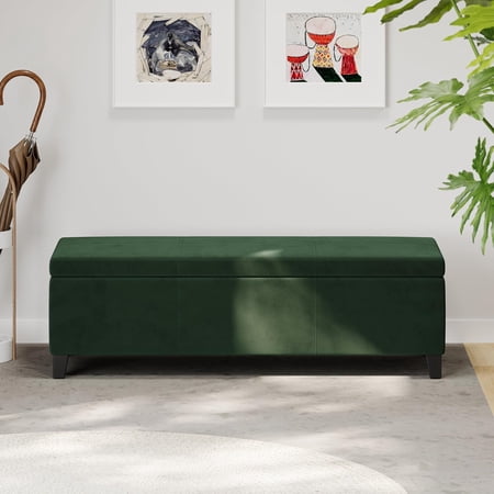LJAN Ottoman with Storage Upholstered End of Bed Bench Seat Storage Ottoman Bench with Safety Hinge for Bedroom Living Room Weight Capacity 250 lb Forest Green