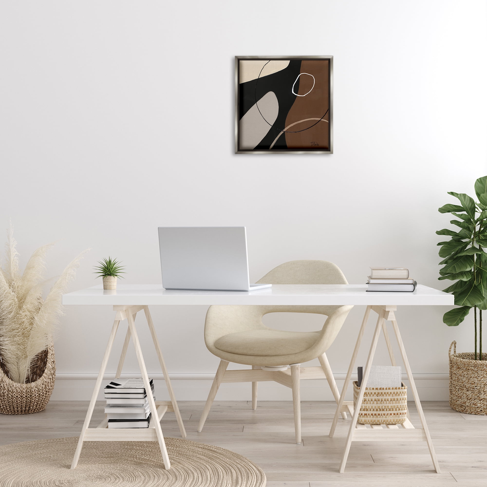 Stupell Industries Minimal Project Shapes Abstract Painting Gray Floater Framed Canvas Art Print Wall Art, 18 x 18