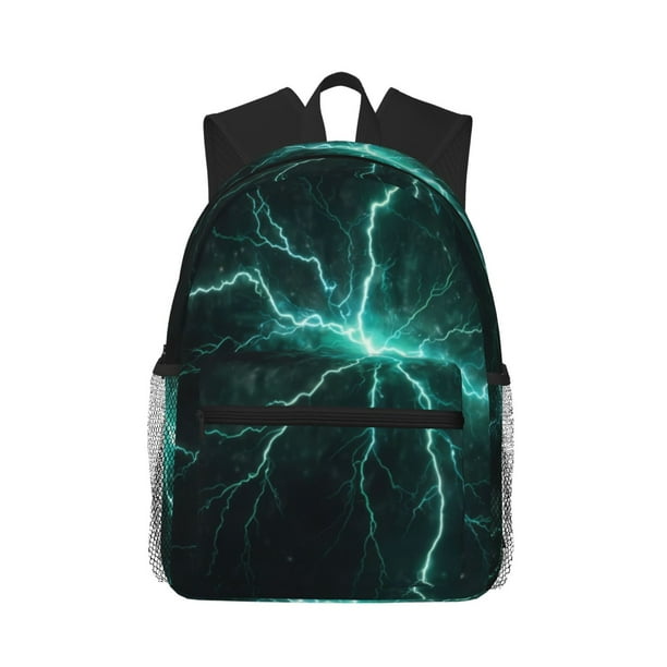 Disketp Green Lightning Flash Mochila Ligera Clásica con Múltiples Bolsillos, Mochila Casual para Hombre y Mujer, Ideal para Escuela, Trabajo y Viajes