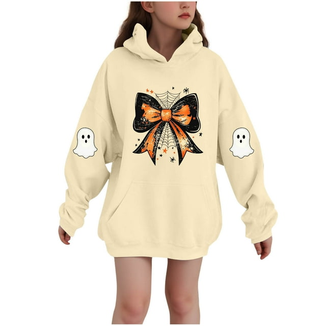 Chemise d'Halloween pour Enfants Impression Hiver Longue Velours Décontractée Confortable Chandail à Capuchon
