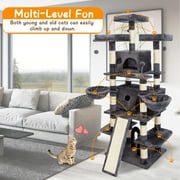 68 Inches Multi-Level Big Cat Tree, Tall Multi-Cats Tower with 2 Big Cat Condo &Cat Hair Brush, Large Cat Tree with 3 Padded Plush Perches & Scratching Posts