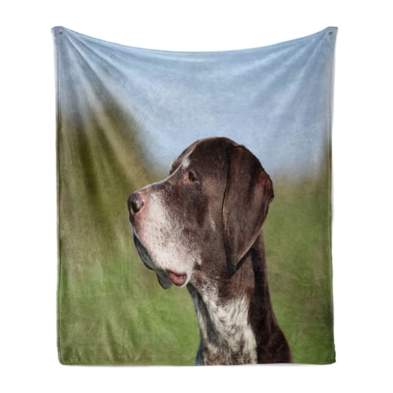 Hunting Soft Flannel Fleece Throw Blanket, German Short Haired Pointer in Wilderness Portrait Photograph Kurzhaar Pet Dog, Cozy Plush for Indoor and Outdoor Use, 50" x 70", Multicolor, by Ambesonne
