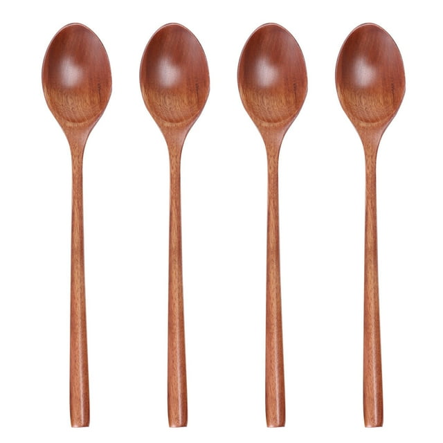 4 Pcs Wooden Spoons Long Handle Stirring Spoons Portable Eating Mixing Soup Spoons Eco Friendly Table Spoons Home Kitchen Utensils (Paint Color)