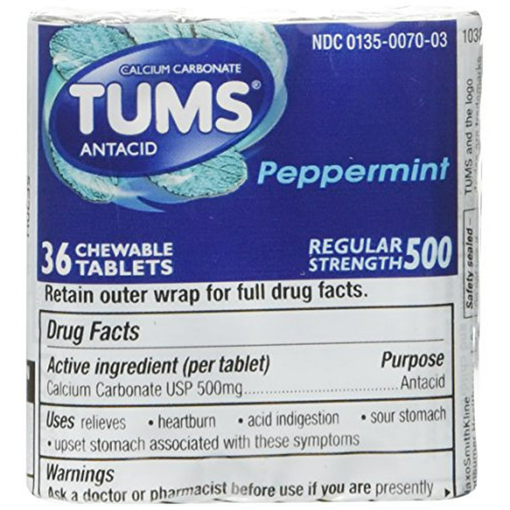 6 Pack Tums Regular Strength, Peppermint, 18 Rolls, 216 Tablets Each