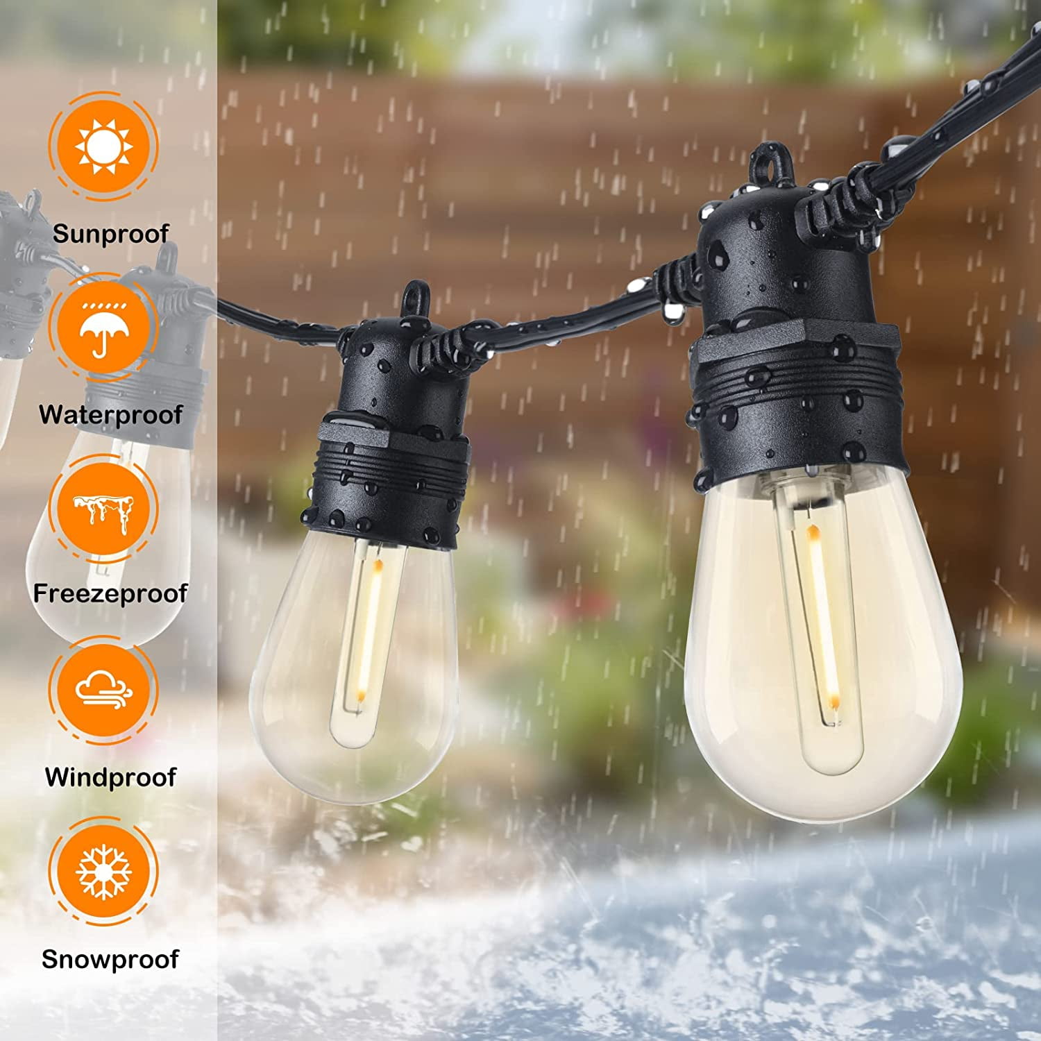 Sanfant 51ft Outdoor String Lights IP65 Waterproof Lights with 15+1 Edison Shatterproof Bulbs for Balcony Backyard Yard