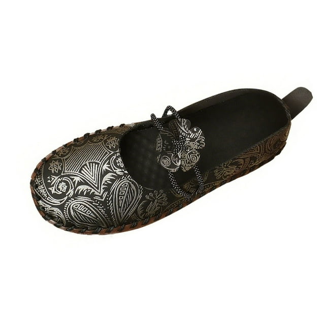 Black Womens Casual Spring Summer Loafers With Flat Sole And Stitched Design In Black