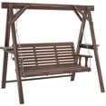 thumbnail image 1 of Outsunny Balançoire de Porche à 3 Places avec Support et Tables d'Appoint, Brun Carbonisé, 1 of 10