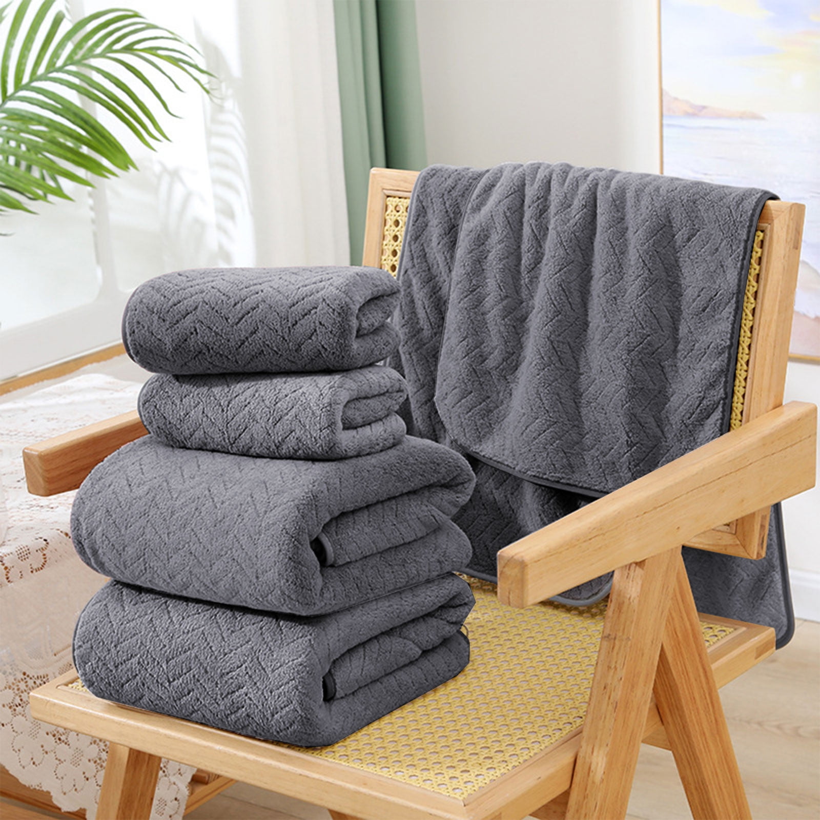 Hiroekza 8-Piece Coral Fleece Bath Towels Set for Bathroom 100% Cotton Towel Set Includes 2 Bath Towels 2 Hand Towels 4 Washcloths for Shower, Spa, Hotel & Home Bathroom Essentials Black