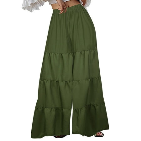

Dadaria High Waisted Pants for Women Dressy Waist Elastic Solid Color FoldsLoose Boot Cut Pants Trousers Army Green XXL Female