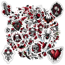35pcs Gothic Stickers Skull Stickers Blood Rose Stickers Spider Stickers for Laptops Notebooks Suitcases