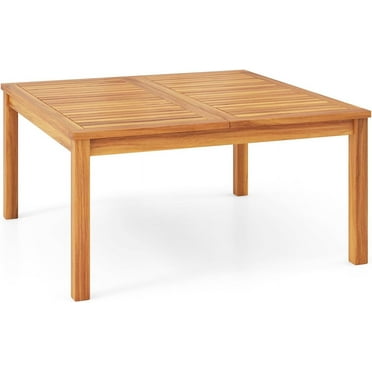 INDSUMOT Patio Wood Coffee Table, Solid Acacia Wood 35.5 Inches Side Table with Slatted Tabletop, Outdoor Square Table for Backyard, Porch, Balcony