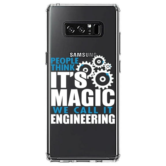 DistinctInk Clear Shockproof Hybrid Case for Samsung Galaxy Note 8 - TPU Bumper Acrylic Back Tempered Glass Screen Protector - People Think It's Magic It's Engineering