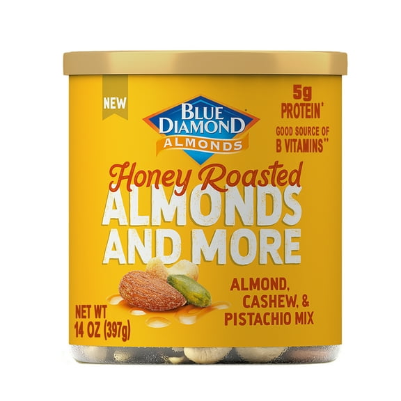 Blue Diamond Almonds and More, Honey Roasted Flavored Almonds, Cashews and Pistachios Perfect Mixed Nuts for Snacking, 14 oz.