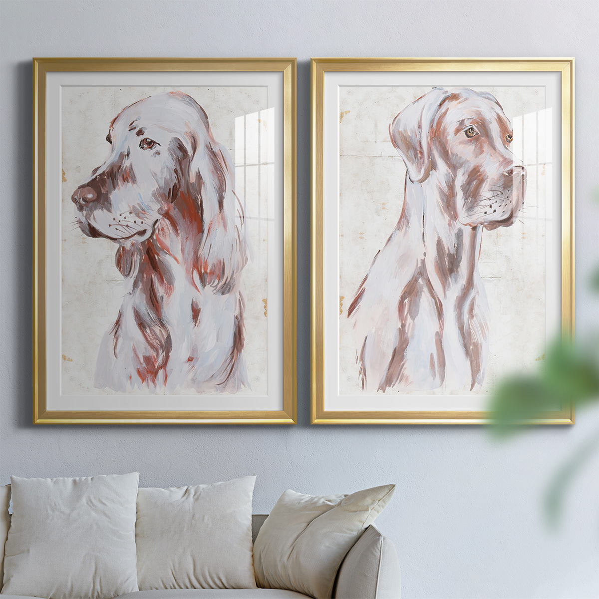 Wexford Home Sitting Dog III Premium Framed Print, 22.5" x 30.5" - Ready to Hang, Gold (Set of 2)