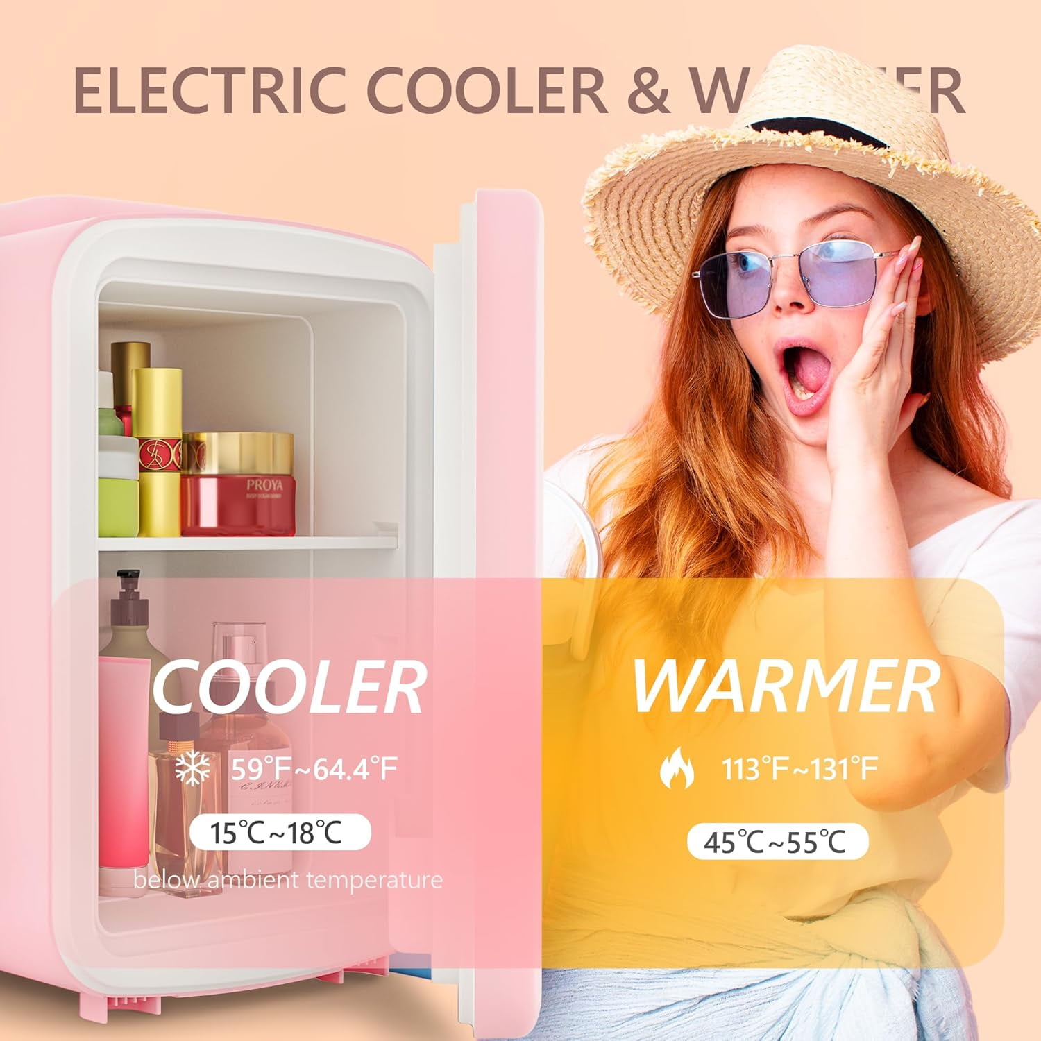 Fridge, 4L Portable Cooler & Warmer for Skincare, Cosmetics, Beverages, Pink