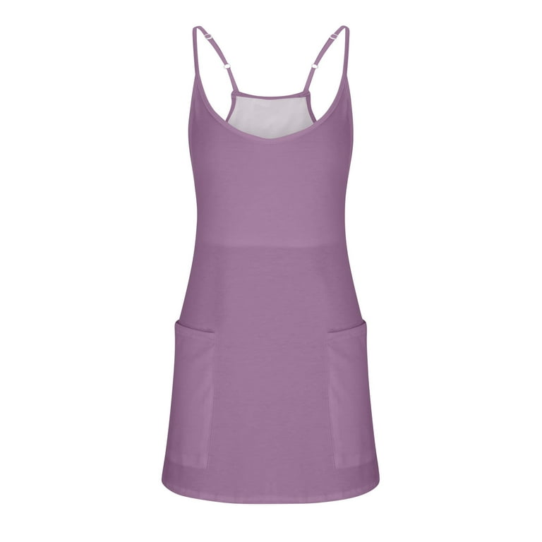 TQWQT Summer Dresses for Women 2023 Workout Onesie Dress with Built In Bike  Shorts Tennis Dress Sleeveless Mini Dress Purple XXXL