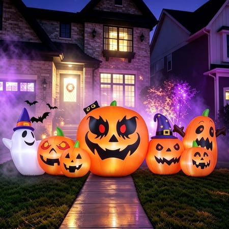 Firstness 7.9FT Halloween Inflatable Pumpkins Ghost with Lights, Halloween Blow Ups Outdoor Decoration for Party