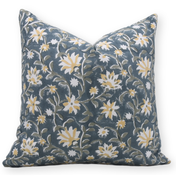 Fabdivine Block Print Throw Pillow Cover, 14x14 inch, Thick Cotton, Handmade, Light Teal