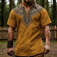 thumbnail image 2 of XIAONU Men's Tribal Print Notch Neck Short Sleeve Shirt Geometric Pattern Regular Fit Daily Casual Tunic Top, 2 of 4