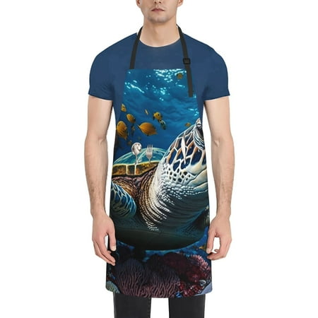 

Rateoe Ocean Coral Turtle Aprons with Pocket Men Womens Aprons Waterproof Adjustable Cooking Aprons for Kitchen Gardening and Salon