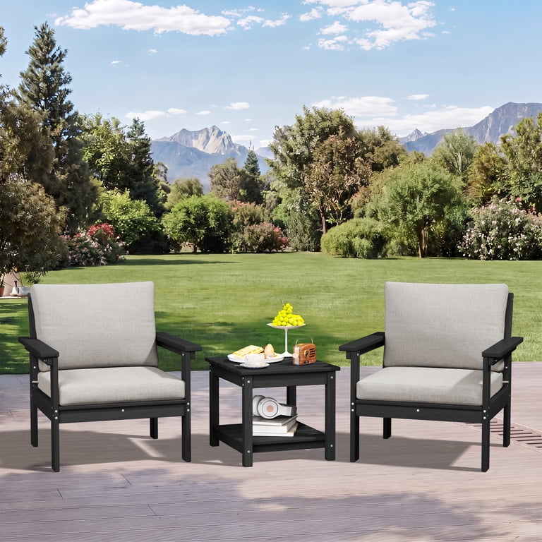 Serwall 3-Piece HDPE Patio Conversation Set, Black photo 1