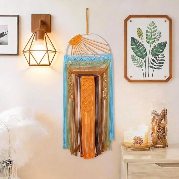 Macrame Sun Dream Catcher Wall Decor - Large Handmade Boho Woven Tapestry, Rustic Colorful Sunrise Wall Art for Bedroom, Living Room, or Nursery