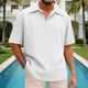 thumbnail image 2 of Camisas de Lino de los Hombres Casual V-Cuello de Manga Corta para las Vacaciones de la Playa, Poliéster Cómodo Regular Ajuste de los Hombres Camisas Casuales, 2 of 8